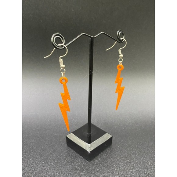 Orange Plastic Lightning Bolts Earrings - Picture 5 of 5